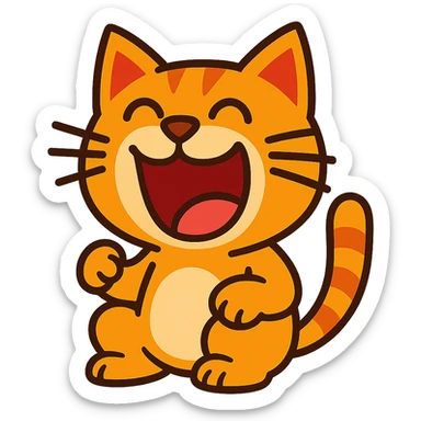 a cartoon cat with a big open-mouthed laugh, vibrant toon style sticker