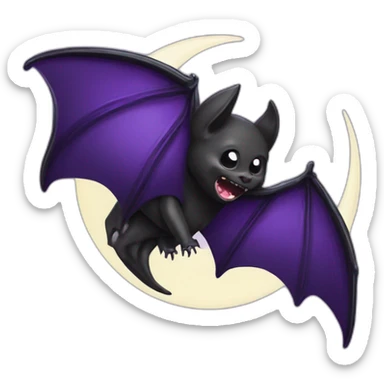 purple black vampire bat wings flying in front of large dripping crescent moon sticker