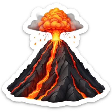 Apple-style 3D emoji of an erupting volcano, dark rocky mountain with a bright red lava flow and glowing orange eruption at the top, some smoke coming out, colorful and cartoonish but realistic enough, no background sticker