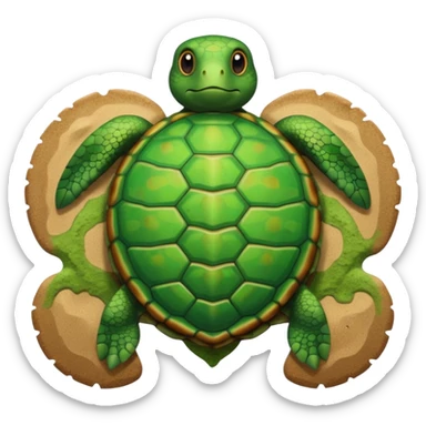 turtle on sandy beach, top-down view sticker