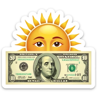 Sun setting with a dollar bill sticker