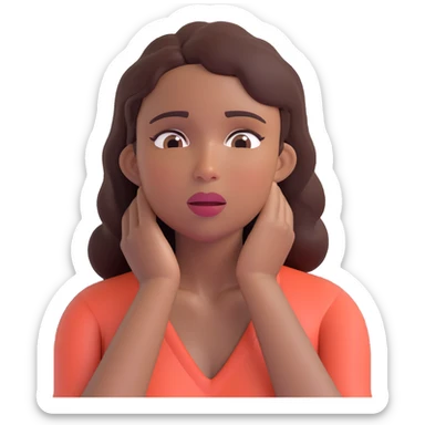 emoji of a woman with medium-dark skin tone, both hands on her neck, cheeks puffed, struggling to breathe sticker