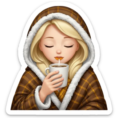 girl inside a blanket sipping coffee eyes closed sticker