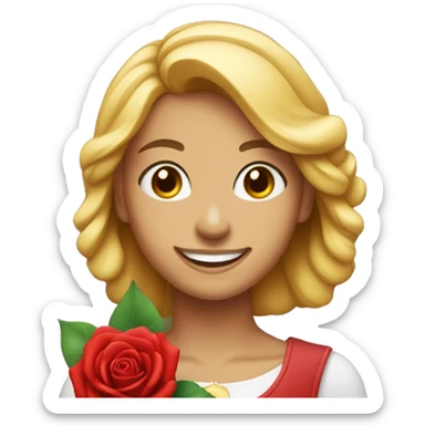 She was smiling lovingly with a red rose in her hand. sticker