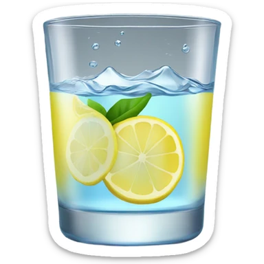 a glass of water with lemon sticker