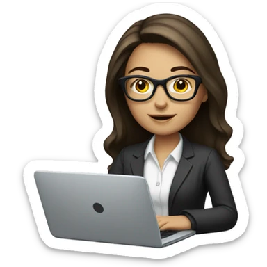 White female Brunette wearing glasses typing on laptop sticker