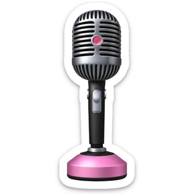 black stage microphone with pink strip on bottom sticker