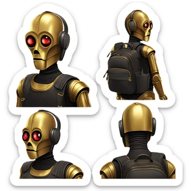  evil c3Po wearing Satan’s backpack  walking sticker