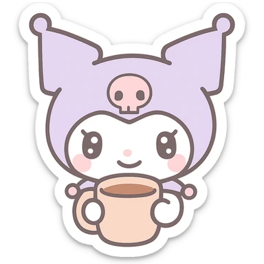 Kuromi character drinking coffee sticker