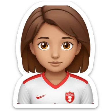 Cute girl brown hair and cute brown eyes wearing a football kit sticker