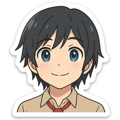 Anime-style emoji combining Hiro from 'Darling in the Franxx', Miamur from 'Horimiya', and Kanata Asai from 'Ovation Moments' sticker