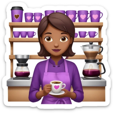Create 3D minimalist emoji in the style of Coffee Lover — a coffee shop and roastery brand.
Style: cozy, warm.
Colors — purple-pink range.
barista with coffee
on the form it says "Coffee Lover" sticker