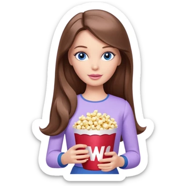 beautiful barbie girl with long brown hair, blue eyes and wearing light purple clothes watching dr who on tv sticker