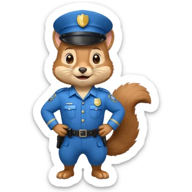 full body squirrel policeman emoji, clear police hat and badge, friendly expression, standing upright sticker
