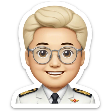Emoji of dear leader kim il sung wearing white uniform smiling as he looks at you through his big glasses sticker