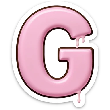 “Single pink bubble letter c, white outline, bottom dipped in chocolate with pink frosting drizzle, kawaii style, glossy, soft shading, clean outline, transparent background, Discord emoji size” sticker