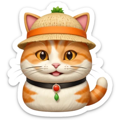 happy cat wearing a hat made only out of sushi sticker