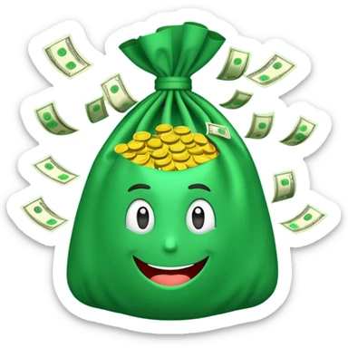 

3D emoji style, big bag of money, flying dollar bills, rich casino vibe, smooth lighting, high detail, clean edges, transparent background



 sticker