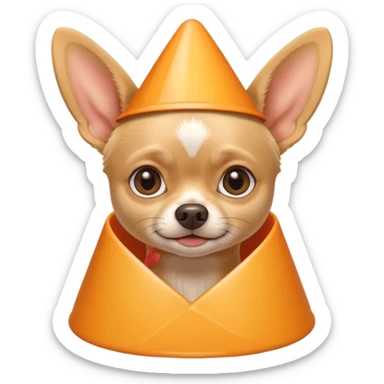 Blonde chihuahua wearing cone sticker