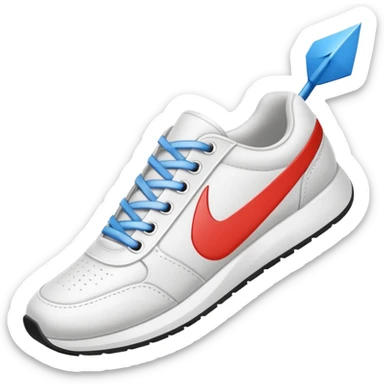 Single sneaker or minimalist foot taking a step, with a small arrow forward. Symbolizes action and progress. sticker