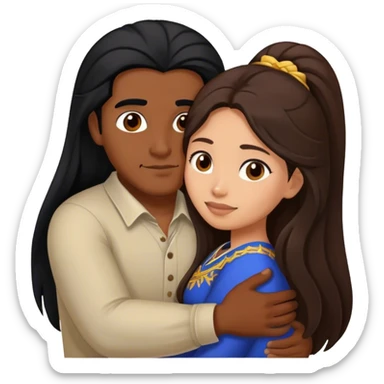 Dark Latino man with long black hair hugging brown hair Filipina sticker