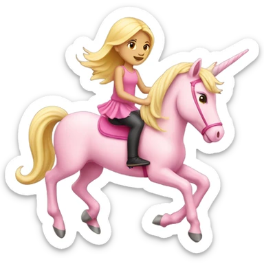 Blonde girl riding a pink unicorn sticker