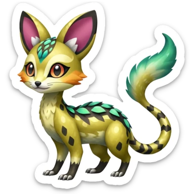 Shiny furry scaley Meloetta-Vernid-Trico-Genet-Pokémon-Fakémon-hybrid-fusion-creature sticker