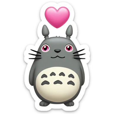 Totoro with pink heart eyes sticker