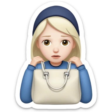 Tired face with a white bag sticker