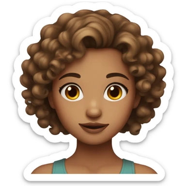 girl with brown curly wavy hair with full face makeup , brown eyes  sticker