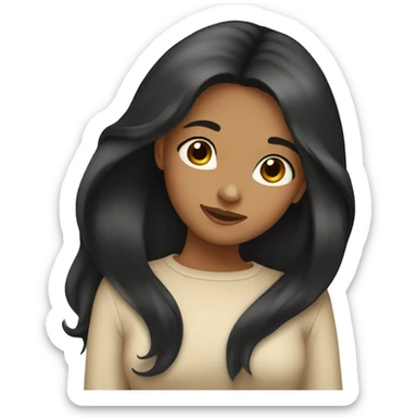 sisters hug, black long hair tan skin sticker