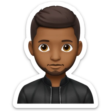 Usher with dark brown hair, vinyl black outfit sticker