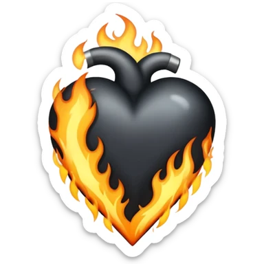 Black heart with white flames sticker
