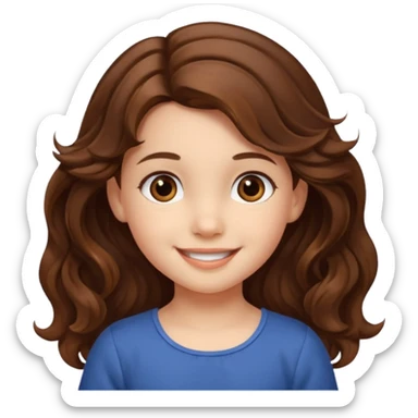 EMOJI COMO LOS DEL IPHONE IOS. SOLO CARA NIÑA, SIN EL CUELLO. 3 AÑOS. PELO LARGO, ONFULADO, MARRON SEMIRECOGIDO, Y OJOS MARRONES. SONRIENDO, Y FONDO TRANSPARENTE sticker