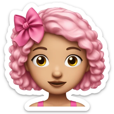 girl with pink bow in her hair and eyelashes on her eyes sticker