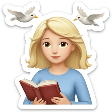 Dreamy, kind, empathetic — like they’re not fully grounded. woman flyingwith a book sticker