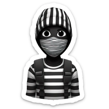 Robber, black and white stripped shirt, small black mask, black beanie hat sticker