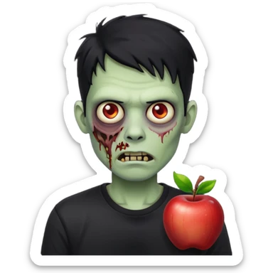 Zombie Emoji AppleIOS Style, lowfade Black Hair, and Black T-shirt sticker