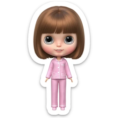 Make me an emoji that is wearing pajamas maker her a Blythe doll type emoji sticker