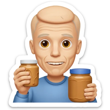 White man, barely any hair, lots and lots of wrinkles, bad yellow teeth, and peanut butter. Cerebral palsy sticker