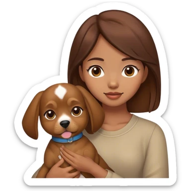 a brown hair hong kong girl holding a dog sticker