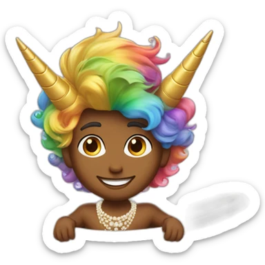 posh-muscle-boy-with-pearl-necklace-and-rainbow-unicorn-hair-in-golden-bathtub sticker