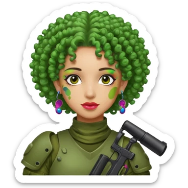 green curly haired painitball player with big earrings guy shot with colors sticker