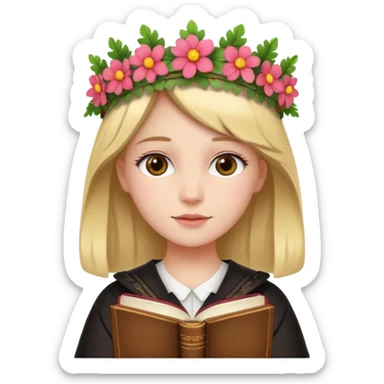 girl with a floral crown and law books sticker