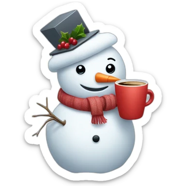 cute female snowman with a laptop holding a coffee mug sticker