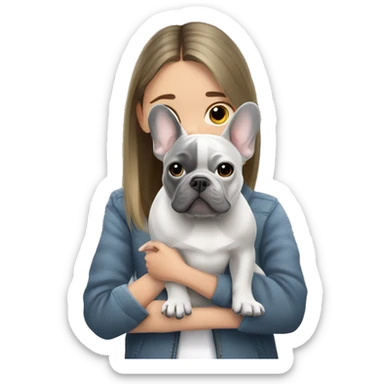 grey french bulldog with girl sticker