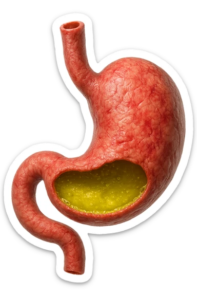 stomaco umano anatomico infiammato con acido giallo all'interno, iperrealistico 4k, isolato su sfondo bianco sticker