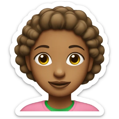 Brown girl with pink t shirt and green “AKA” letters sticker