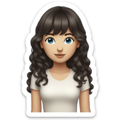 girl with dark brown hair, thick bangs, blue eyes sticker