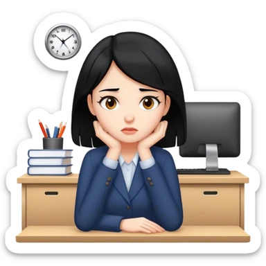 girl with black hair and brown tired of sitting in the office sticker